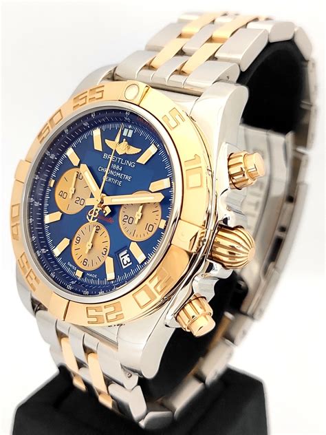 breitling two tone chronomat 44|Breitling Chronomat 44 blue dial.